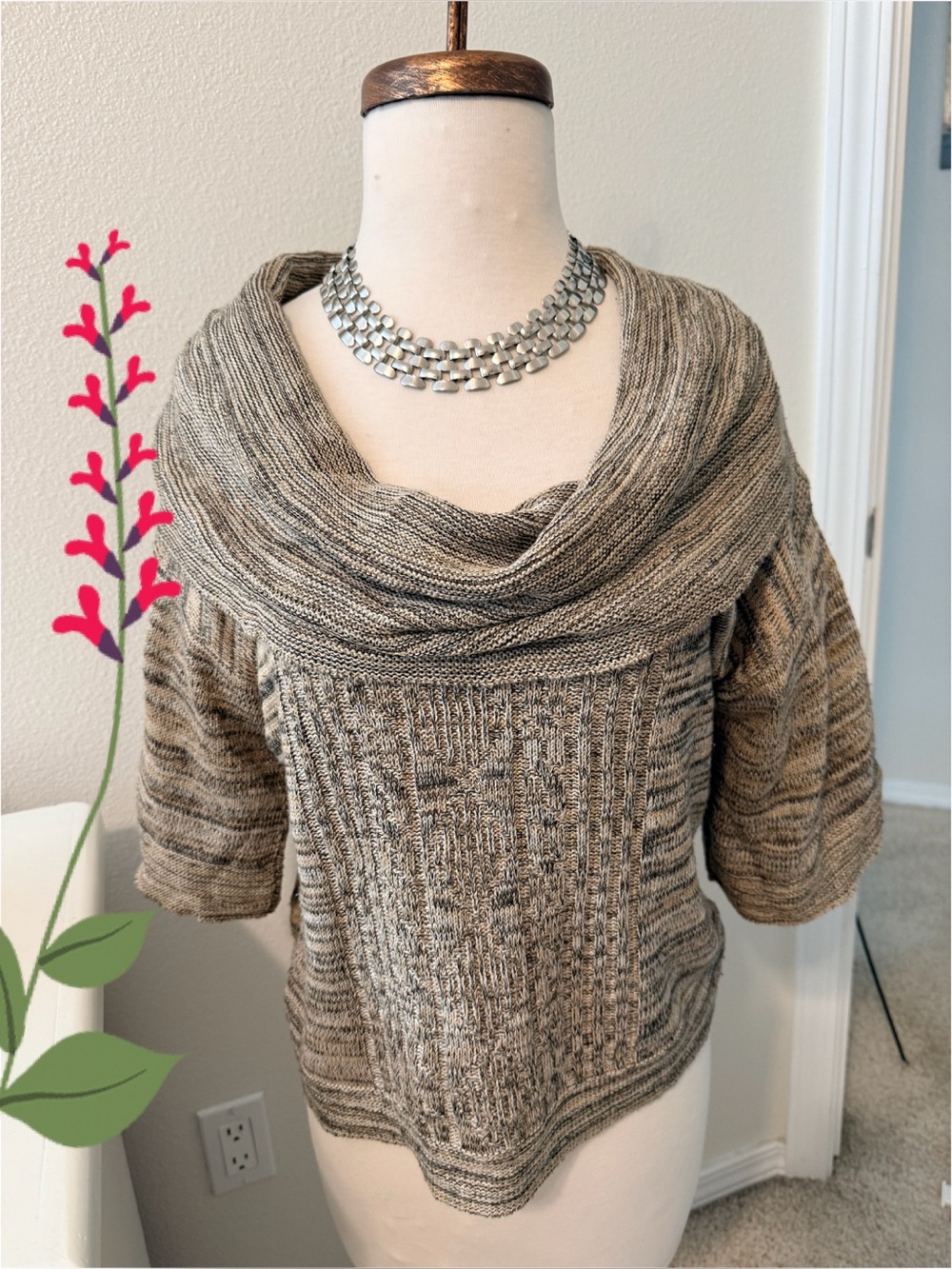 Christopher & Banks Taupe Marled Cowl-Neck Sweater